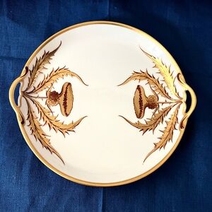 Antique MINT Nippon Noritake Hand Painted Raised Gold Thistle Handled Plate 1911
